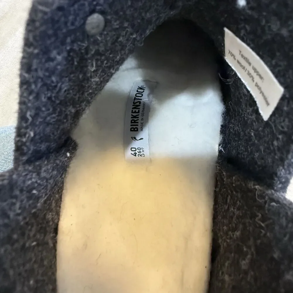 Birkenstock Andermatt Wool Felt Slipper Booties Gray L9 M7 EU 40 Shearling Lined